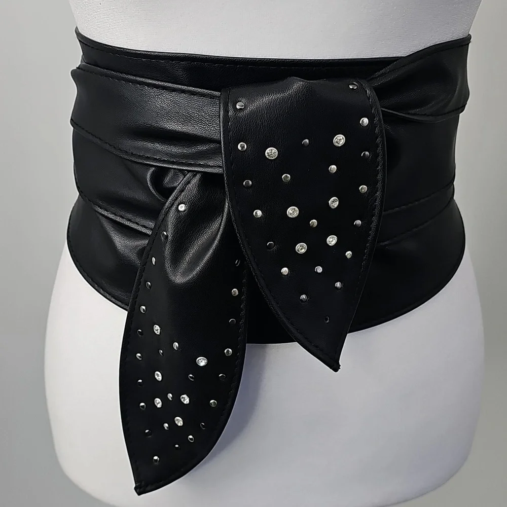 Black Rhinestone Wrap Obi Belt - Women Accessories